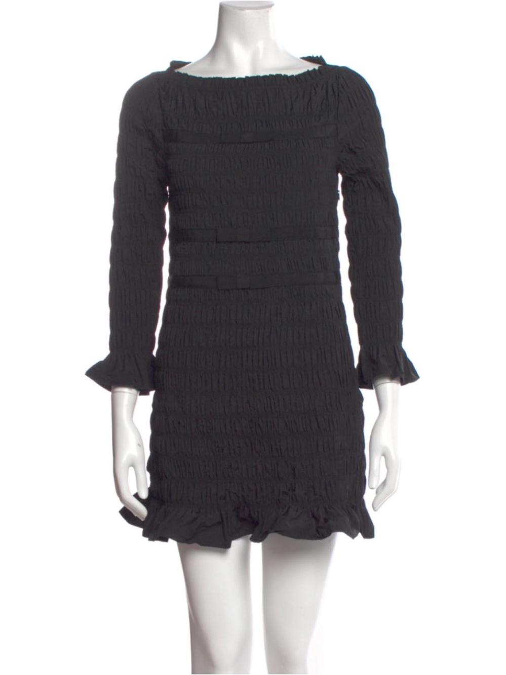 Doen Black Ruching Mini Dress with Ruffle Hem